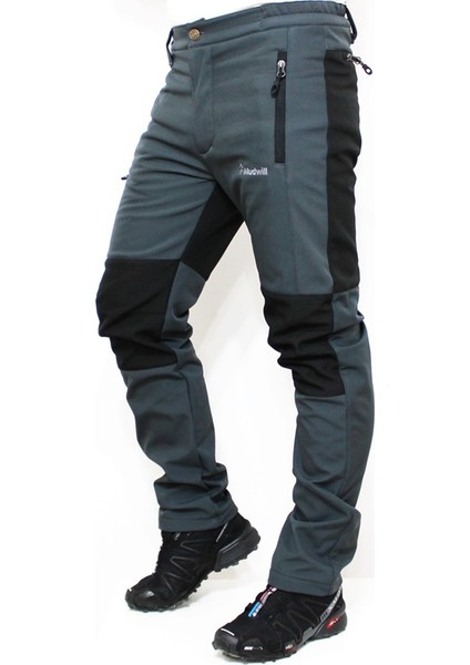 Outdoor Softshell Kışlık Erkek Pantolon Gri-Siyah