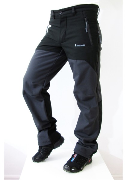 Outdoor Softshell Erkek Pantolon - Siyah-Gri