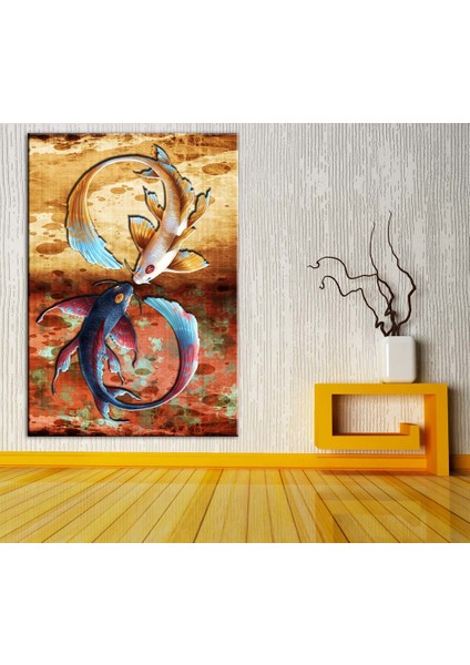 Feng Shui Balıklar Düz Renkler Kanvas Tablo dkmr213-70 x 100 cm