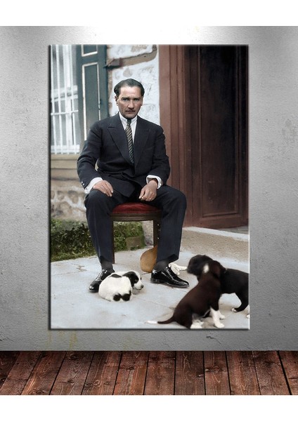 Atatürk ve Yavru Köpekler Renklendirme Özel Seri Kanvas Tablo dkm-k64-7-70 x 100 cm