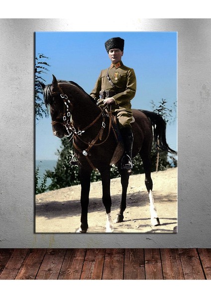 Atatürk At Sırtında Renklendirme Özel Seri Kanvas Tablo dkm-k64-8-70 x 100 cm