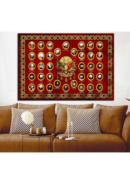 Osmanlı Padişahları Kırmızı Kanvas Tablo dkmr218-70 x 100 cm
