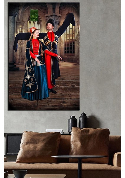 Forklorik Kafkas Çerkes Dansçıları Kanvas Tablo slm12-70 x 100 cm
