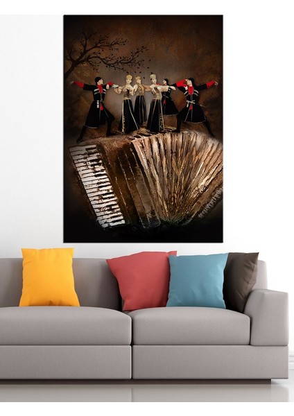 Forklorik Kafkas Dansçıları ve Akordiyon Kanvas Tablo slm27-70 x 100 cm