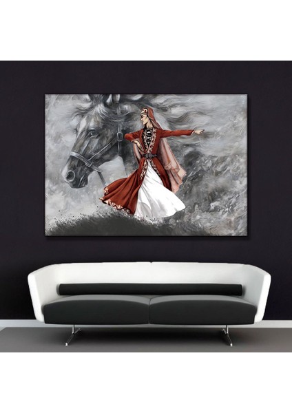 Kafkas Çift Kadın Kanvas Tablo slm75-70 x 100 cm