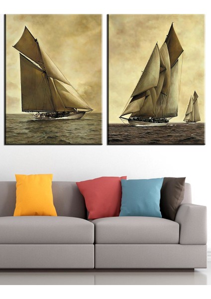 Yelkenli Tekneler 2 Parça Kanvas Tablo dkm-k58d 2 Adet-70 x 100 cm