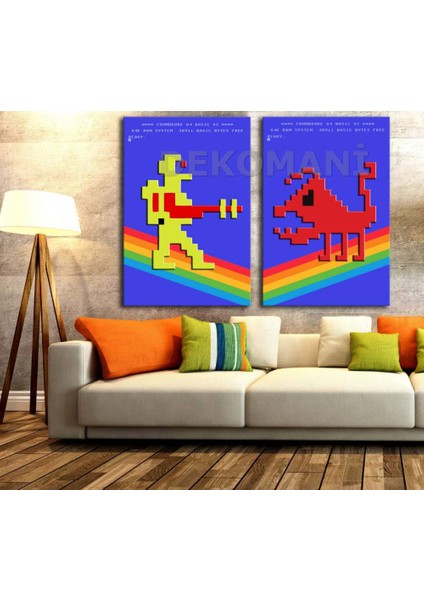Wizard Of Wor İkili Retro Kanvas Tablo dkm-k18 2 Adet-70 x 100 cm
