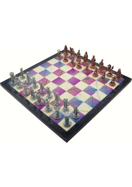 Metal Satranç Takımı Seti Orta Osmanlı Bizans Antik Taş Ve Bahar Desenli Satranç Tahtası modelleri