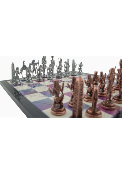 Metal Satranç Takımı Seti Büyük Mısır Antik Taş Ve Bahar Desenli Satranç Tahtası