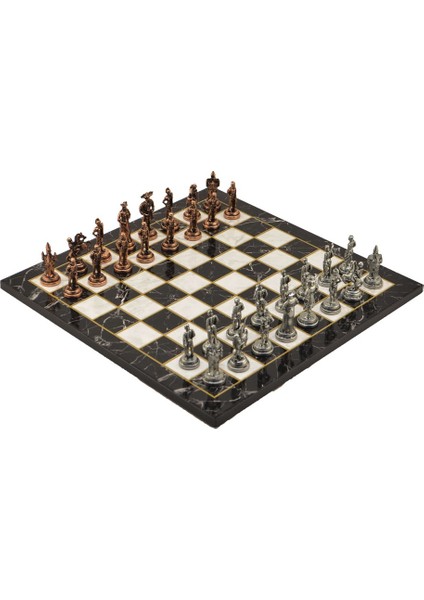 Metal Satranç Takımı Seti Orta İspanyol Antik Taş Ve Düz Mermer Desenli Satranç Tahtası