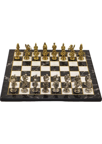Metal Satranç Takımı Seti Orta Osmanlı Bizans Parlak Ve Mermer Desenli Satranç Tahtası modelleri