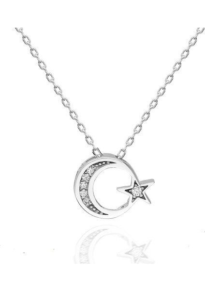 925 Ayar Gümüş Ay Yıldız Kolye