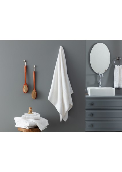 Stripe Armürlü Banyo Havlusu - Beyaz - 80x150 cm