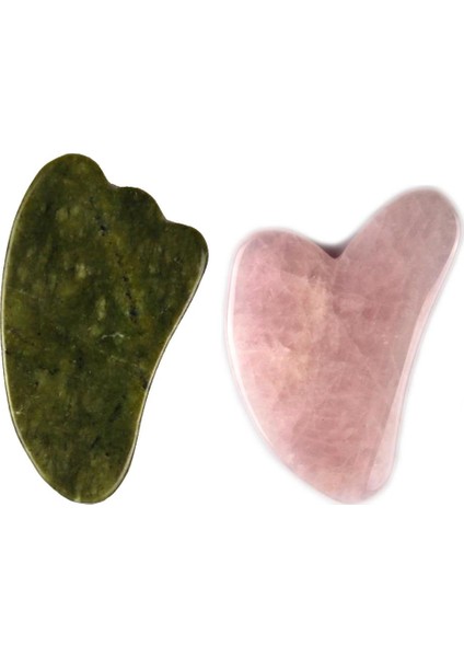 Yeşim Taşı + Pembe Kuvars Doğal Taş Gua Sha Masaj Taşı