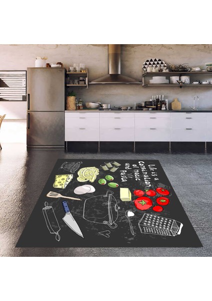 Deri Kaymaz Taban Dijital Baskı Modern Mutfak Halısı 780 100 x 140 cm