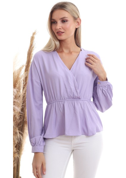 20333307 Dok.viskon Kruvaze Yaka Uzun Kol Bluz Lila modelleri
