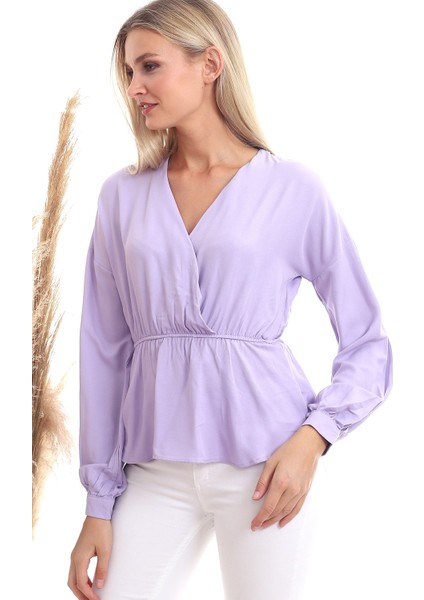 20333307 Dok.viskon Kruvaze Yaka Uzun Kol Bluz Lila indirimleri