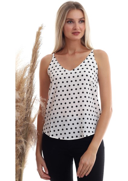 20333453 Kobe Puantiye Desenli İp Askılı Bluz Ekru fiyatları