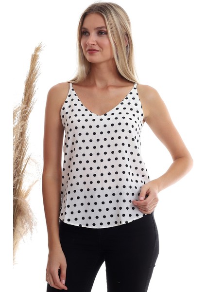 20333453 Kobe Puantiye Desenli İp Askılı Bluz Ekru fırsatları