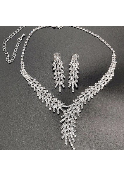Düğün Nişan Kına Damla Taşlı Bayan Kolye Küpe Set EG89