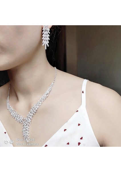 Düğün Nişan Kına Damla Taşlı Bayan Kolye Küpe Set EG89 fırsatları