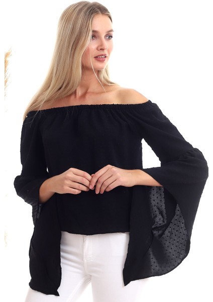 20333347 Dok.ponponlu Madonna Balta Kol Bluz Siyah