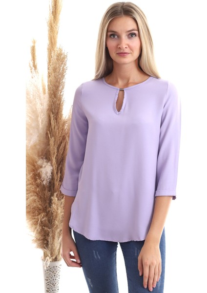 20343352 Dok.viskon Yaka Aksesuarlı Uzun Kol Bluz Lila