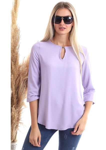 20343352 Dok.viskon Yaka Aksesuarlı Uzun Kol Bluz Lila modelleri