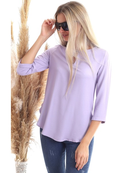 20343352 Dok.viskon Yaka Aksesuarlı Uzun Kol Bluz Lila fırsatları