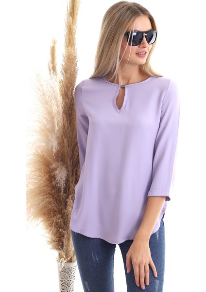 20343352 Dok.viskon Yaka Aksesuarlı Uzun Kol Bluz Lila indirimleri