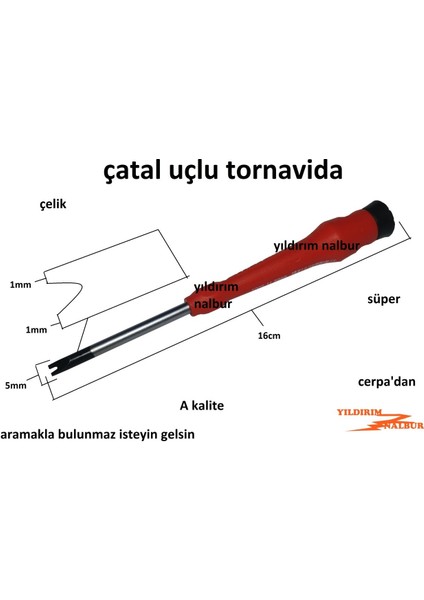 Çatal Uçlu Tornavida 5X60 Elektronikçi Tornavida Çiftli