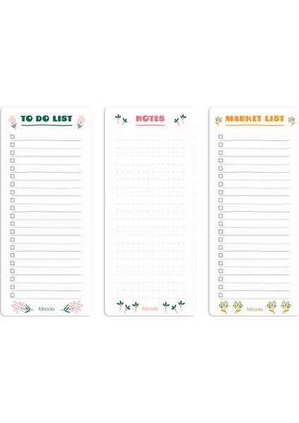 Mini Çiçekli Bloknot Seti- To-Do List, Market List & Notes 3’lü