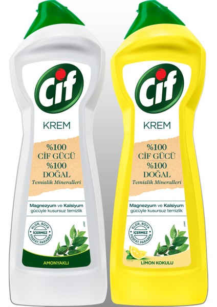 Krem Amonyaklı Temizleyici 750 ml + Limon Kokulu Temizleyici 750 ml 2'li Paket