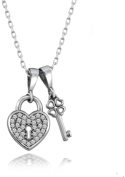 Swarovskı 925 Ayar Gümüş Anahtar Kilit Kolye