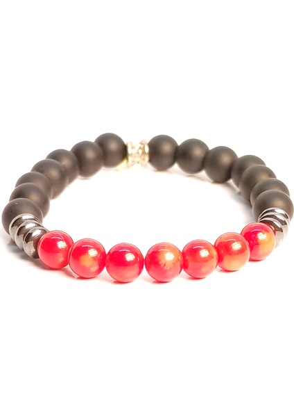 Kırmızı Mercan Obsidyen Bileklik 8 mm