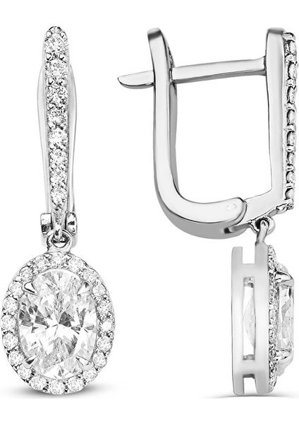Pırlantalı Beyaz Topaz Küpe