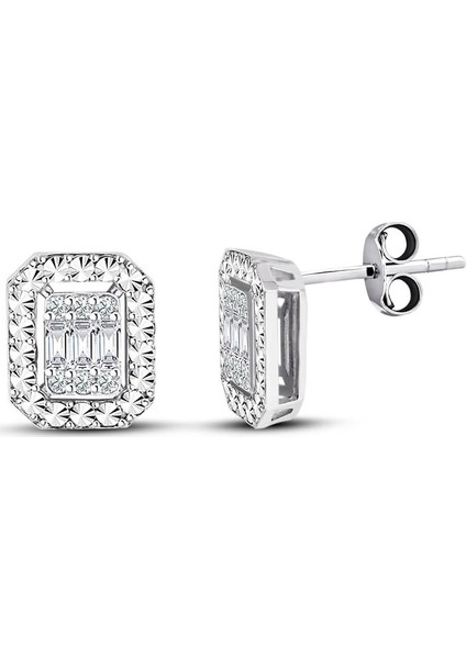 0.30 Ct. Modern Tasarım Baget Kare Tektaş Küpe