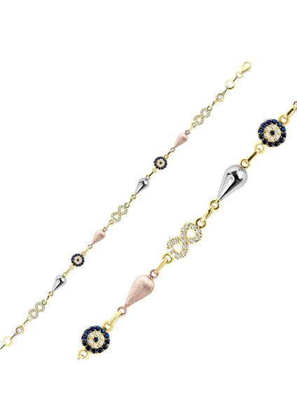 Nazarlı ve Sonsuzluklu Rose Beyaz Bileklik