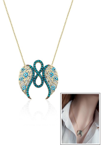 Firuze Sonsuzluk Melek Kanadı Kolye _14K Altın Kpl. fiyatları