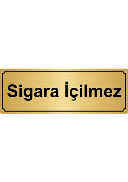 Sigara İçilmez Yönlendirme Levhası 7 x 20 cm Altın Renk Metal