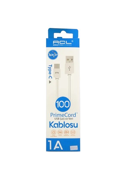 ACK-27 Type-C Hızlı USB Şarj Kablosu 1m