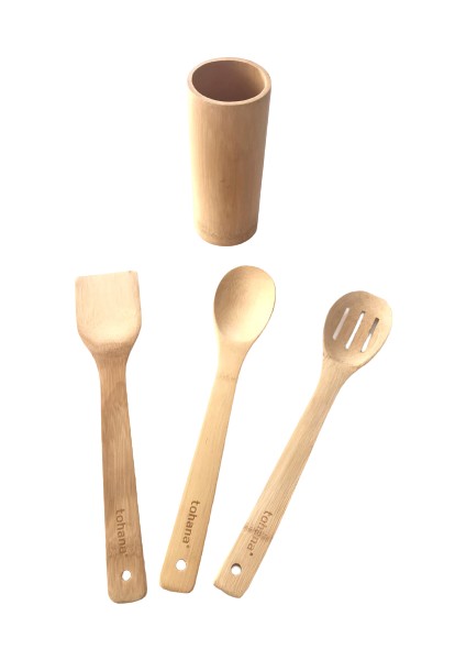 Bambu 4 Parça Kaşık Seti Bambu Altlıklı