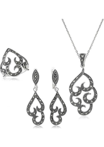 Gümüş Markazit Taşlı Bayan Set