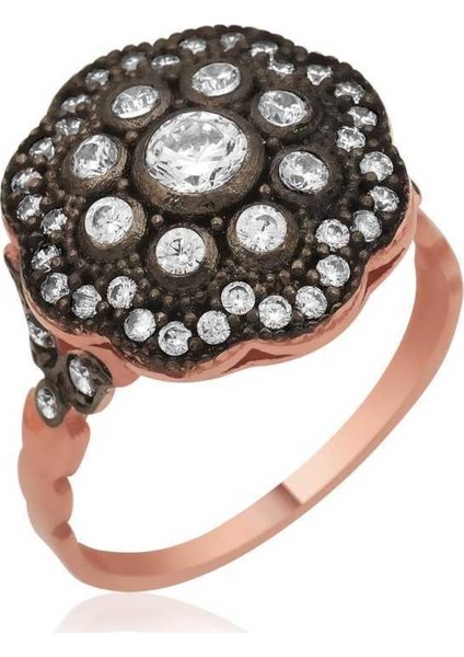 Gümüş Elmas Montür Çiçek Kadın Yüzük