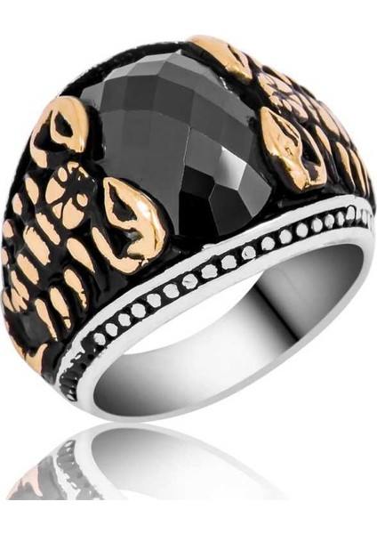 Gümüş Siyah Taşlı Akrep Erkek Yüzük