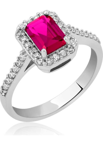 Gümüş Baget Kare Kadın Yüzük