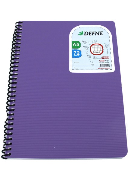 Daphne A5 Kareli Spiralli Plastik Kapak Defter Nova 72 Yaprak