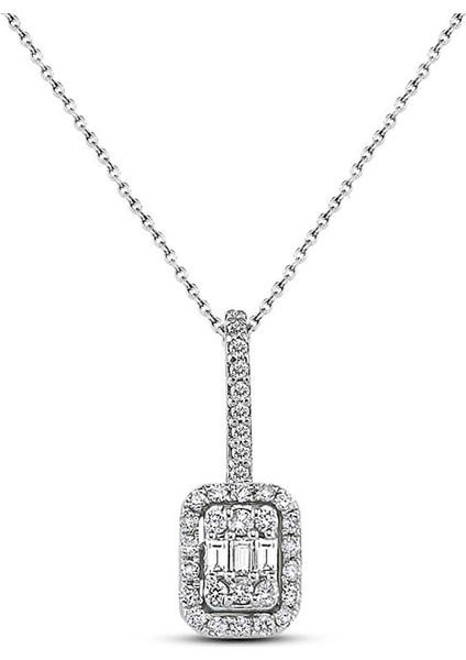 Modern Tasarım 0.22 Ct Baget Kare Tektaş Kolye