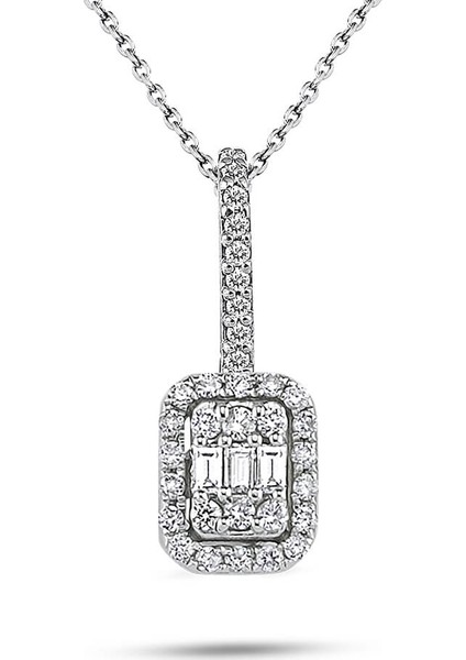 Modern Tasarım 0.22 Ct Baget Kare Tektaş Kolye