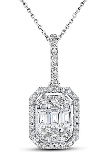Modern Tasarım 0.75 Ct Baget Kare Tektaş Kolye